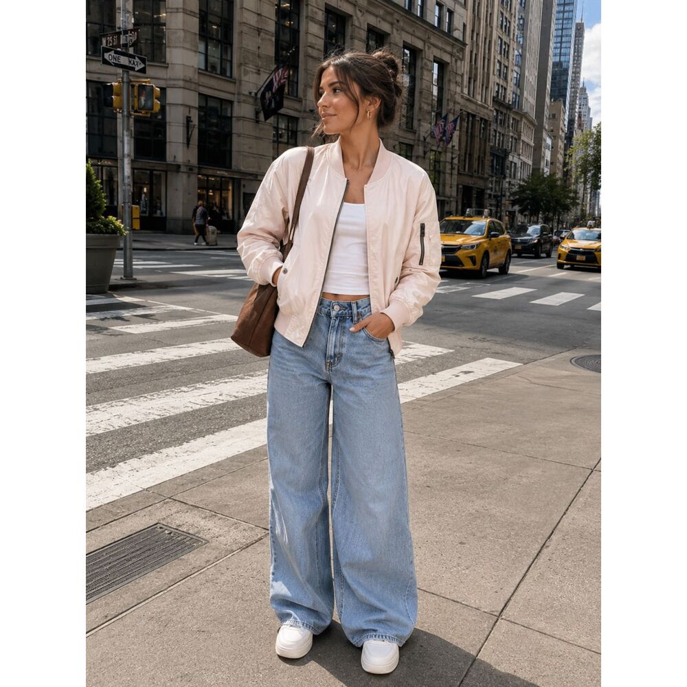 Blush Pink Buffalo David Button Bomber Jacket Small Biker Y2K